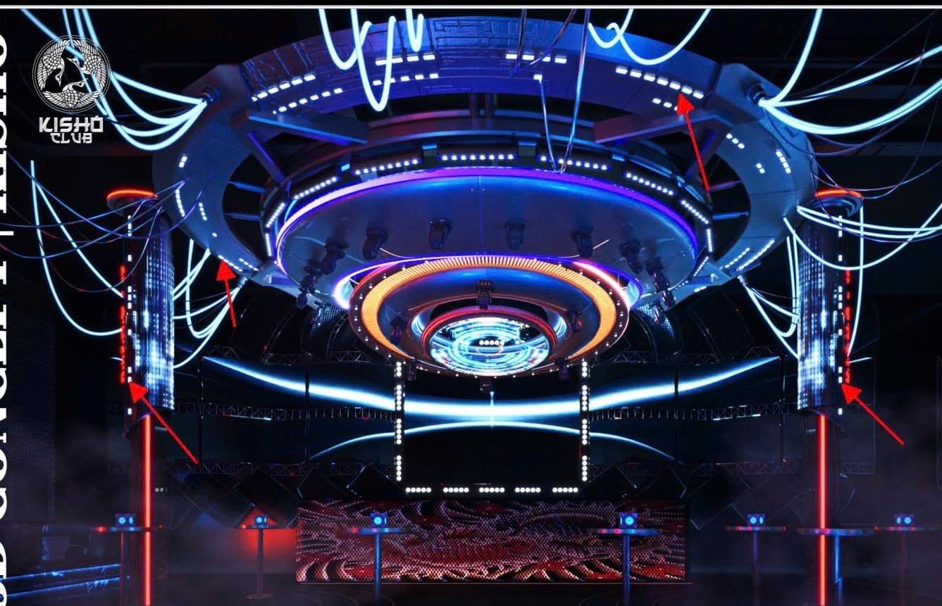 Phối cảnh thiết kế 3D hệ thống LED Madrix trần tròn cơ khí Kisho Club Nha Trang - NHK Stage